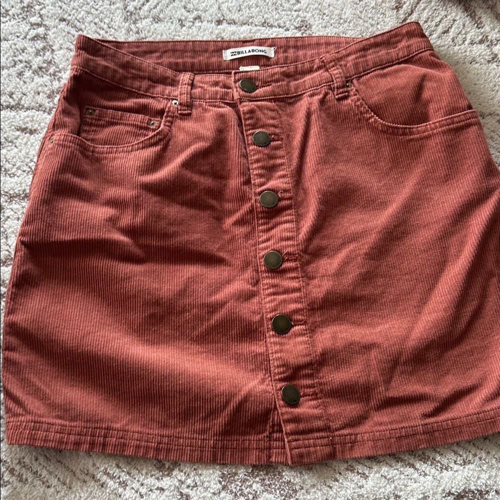 Billabong Corduroy Mini Skirt Brick Red Button Front Fall Y2K Coastal Cowgirl 29
